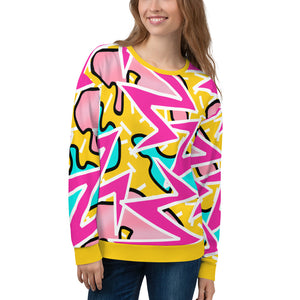 80s Memphis retro style Harajuku sweatshirt with geometric and abstract shapes in pink, blue and orange by BillingtonPix