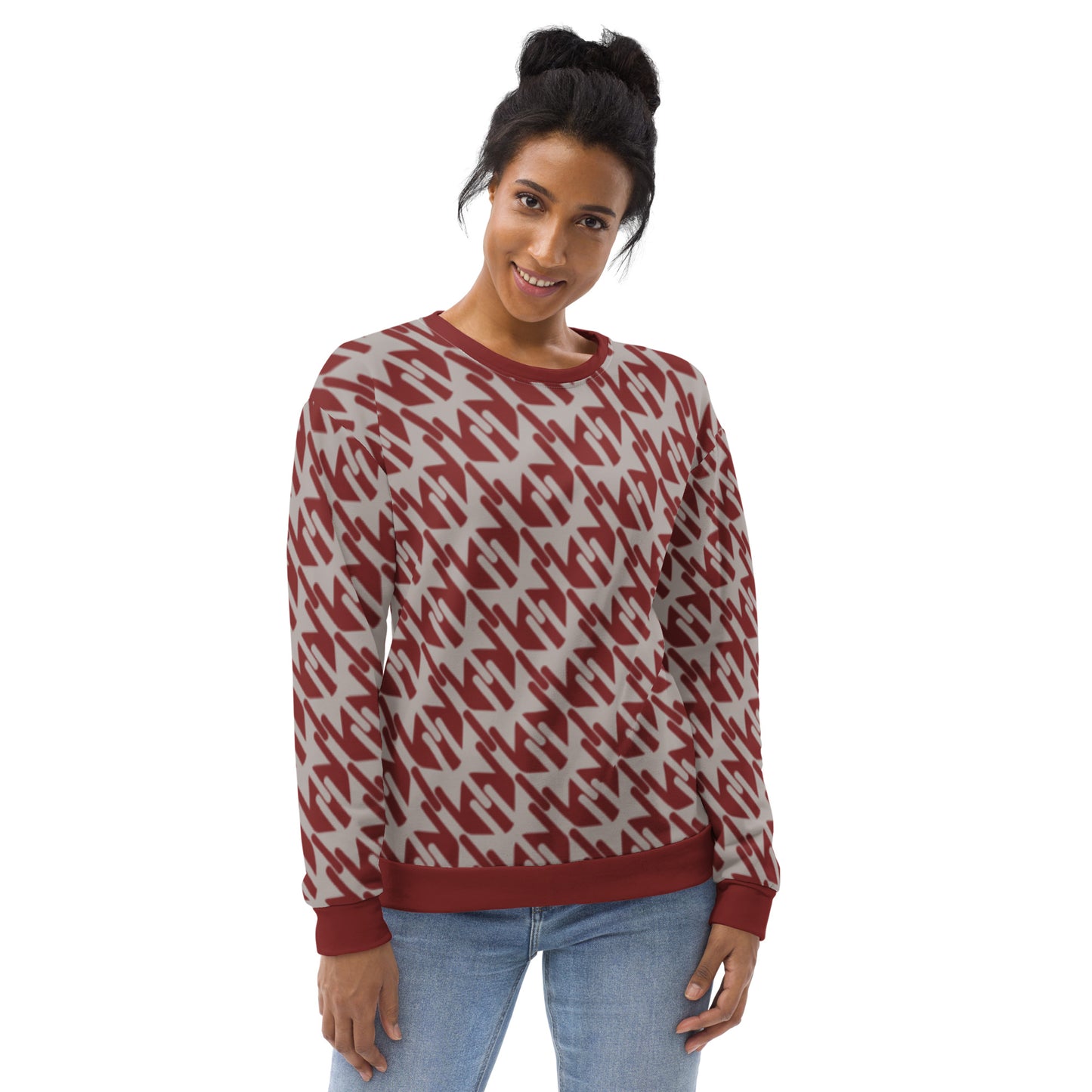 Unisex Sweatshirt, Burgundy Checkered Houndstooth