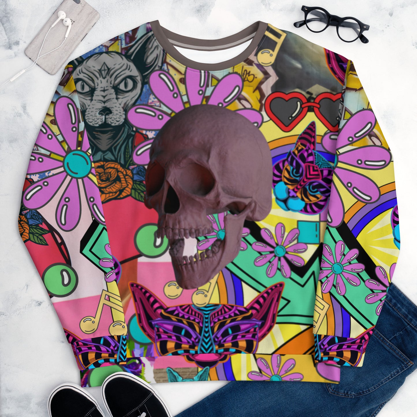 Sudadera unisex, calavera decorativa kei espeluznante y adorable