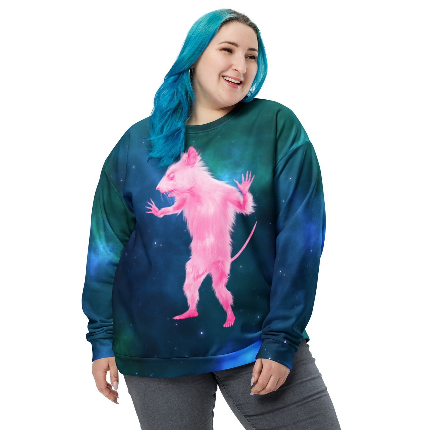 Space Rat Sweatshirt | Funny Graphic Sweater | Pink Pastel Punk Celestial Animal Meme Shirt | Mouse Shirt | Trending Festival Clothing