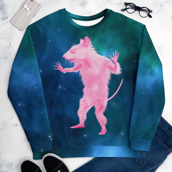 Space Rat Sweatshirt | Funny Graphic Sweater | Pink Pastel Punk Celestial Animal Meme Shirt | Mouse Shirt | Trending Festival Clothing