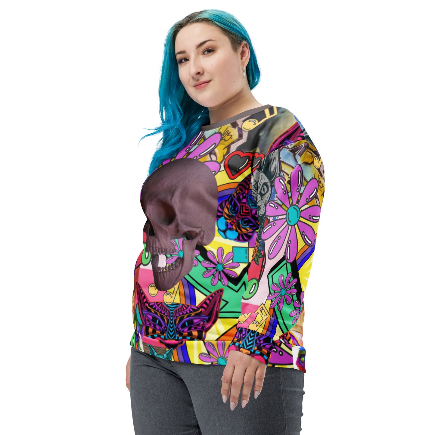 Sudadera unisex, calavera decorativa kei espeluznante y adorable