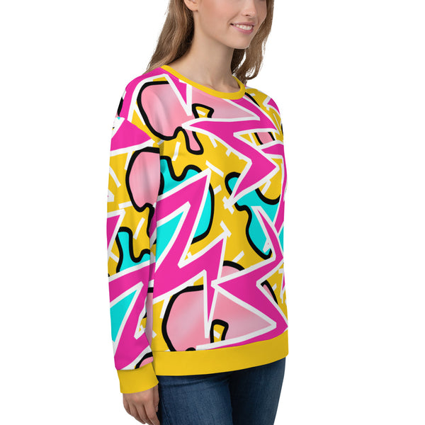 80s Memphis retro style Harajuku sweatshirt with geometric and abstract shapes in pink, blue and orange by BillingtonPix