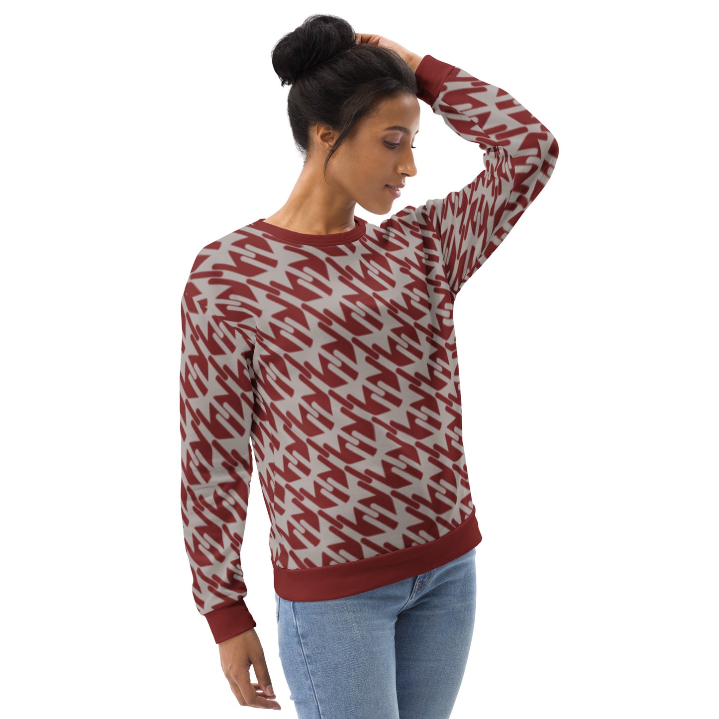 Unisex Sweatshirt, Burgundy Checkered Houndstooth