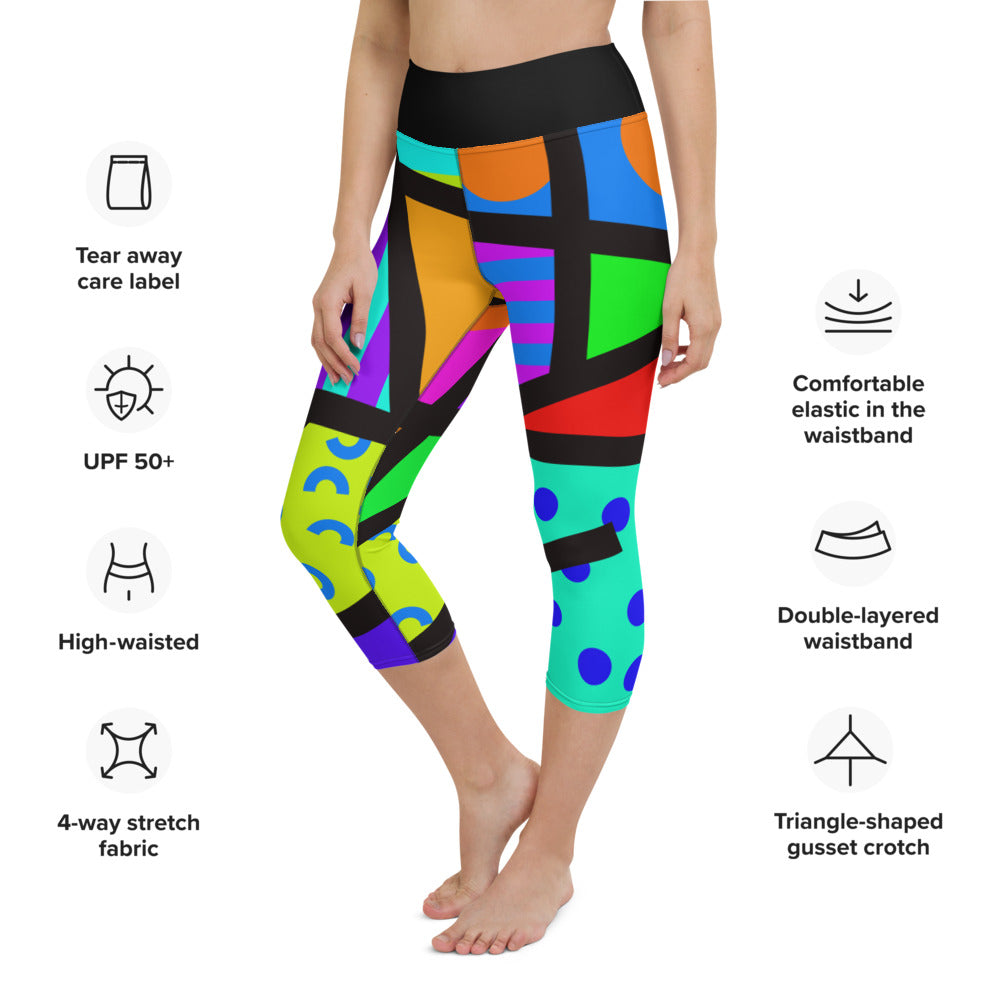 Yoga Capri Leggings, Memphis Harajuku Rainbow