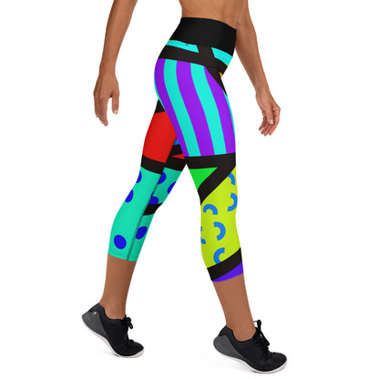 Yoga Capri Leggings, Memphis Harajuku Rainbow