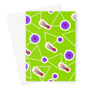 Yellow Abstract Memphis Style Patterned Greeting Card | Fruity Floral
