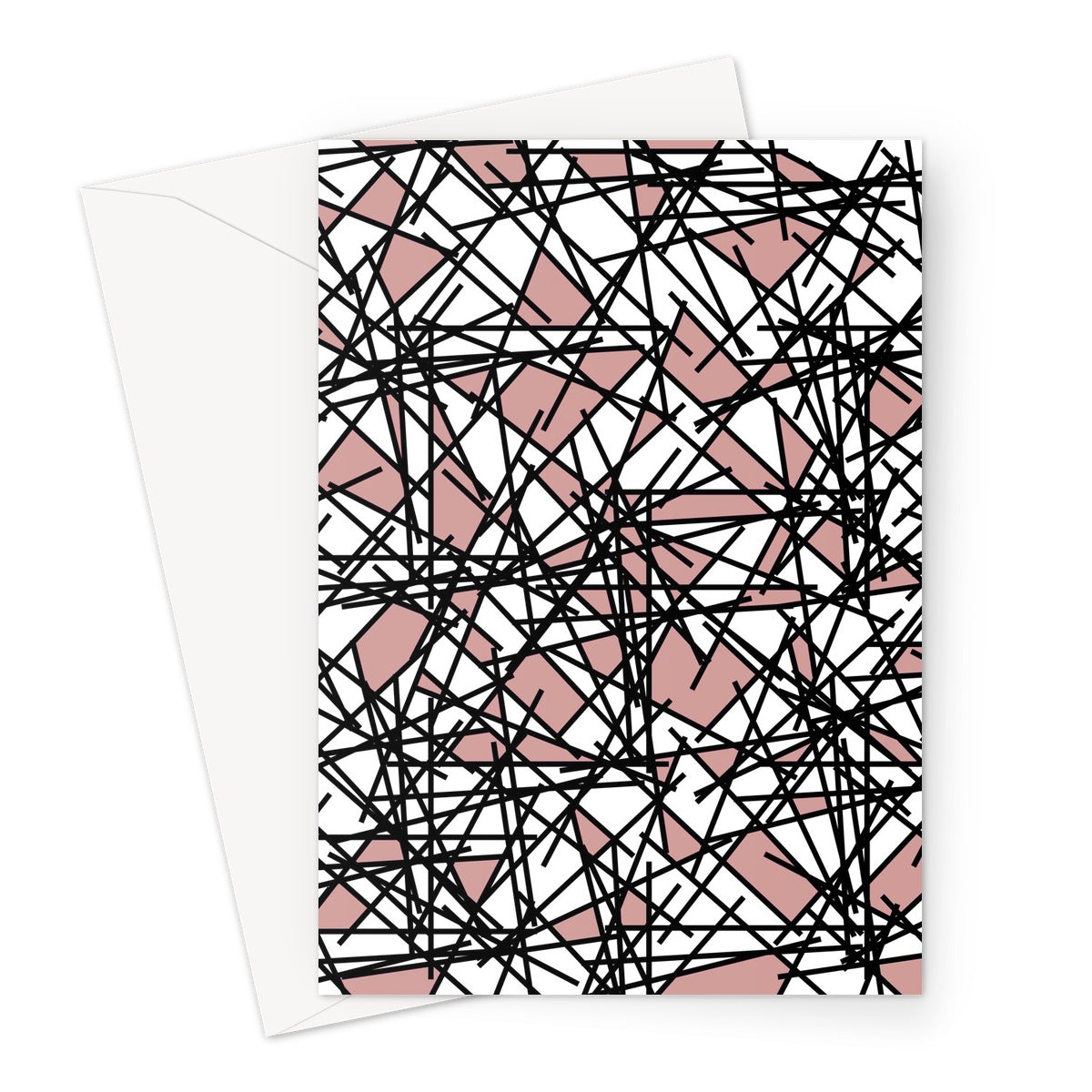 80s Abstract Salmon Pink Black Scribble Memphis Style Pattern Greeting Card
