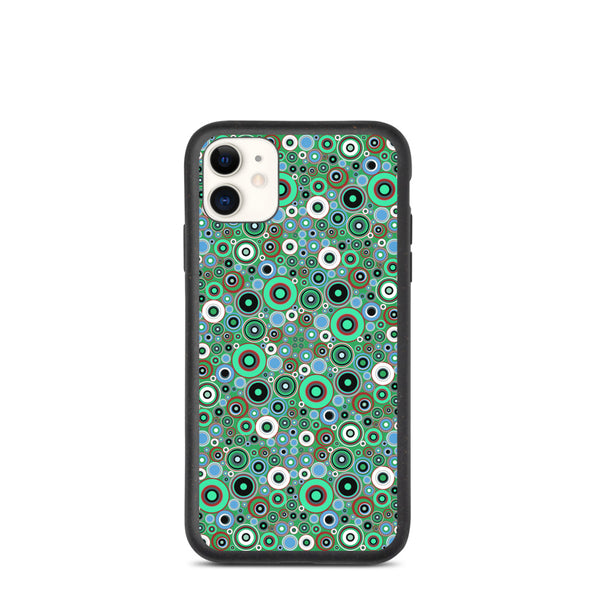 Mid-Century Modern 60s Style Green Circles biodegradable iPhone case in green, blue and earth tones by BillingtonPix