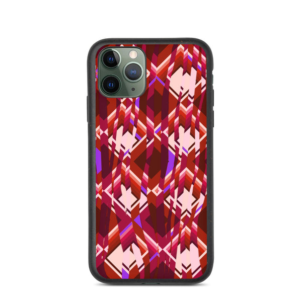 Abstract geometric design overlaid with a fractured style that gives a sense of distortion to this red phone case. Injections of color add to this vibrant but skewed abstract design.
