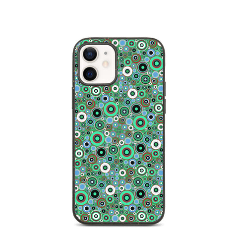Mid-Century Modern 60s Style Green Circles biodegradable iPhone case in green, blue and earth tones by BillingtonPix