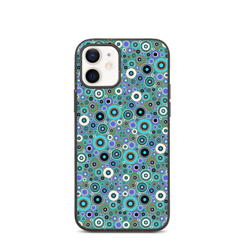 Mid-Century Modern 60s Style Blue Circles biodegradable iPhone case in blue, turquoise and taupe tones by BillingtonPix