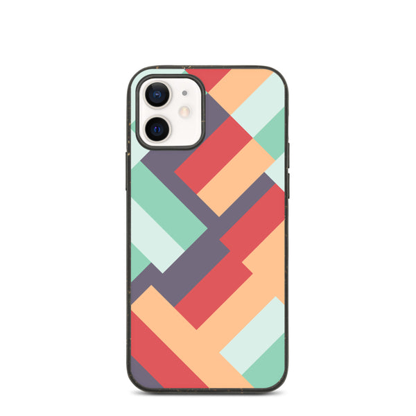 Diagonal shaped mid-century modern retro pattern in summertime tones such as eggplant, peach, scarlet, mint and teal on this biodegradable phone case