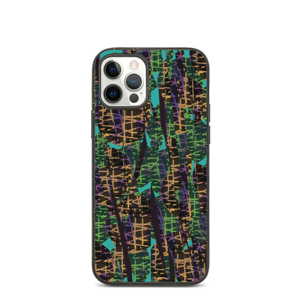 Retro 80s style day glow abstract surface pattern phone case. Contemporary retro look in yellow, turquoise, purple and green by BillingtonPix