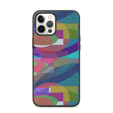 Brightly colored including pink, turquoise and yellow abstract geometric shapes, curves, circles and blocks of color with 80s Memphis and Pop Art influences in this mid-century modern interpretation phone case