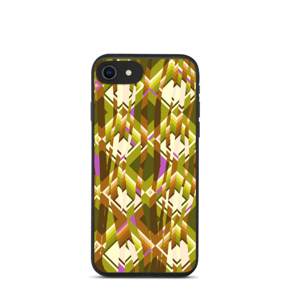 Abstract geometric design overlaid with a fractured style that gives a sense of distortion to this gold phone case. Injections of pink color add to this vibrant but skewed abstract design.