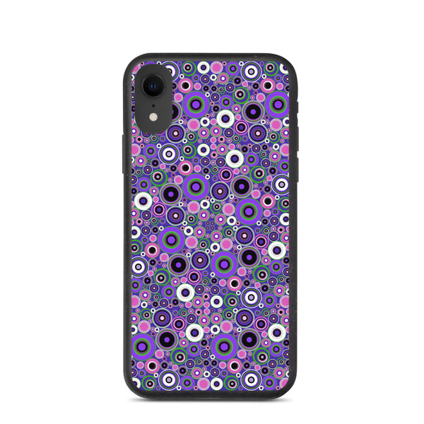 Mid-Century Modern 60s Style Purple Circles Biodegradable Phone Case in purple, pink and green tones by BillingtonPix