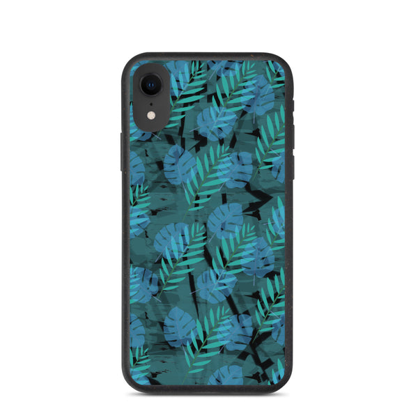 Patterned Biodegradable Phone Case | Blue | Autumn Monstera