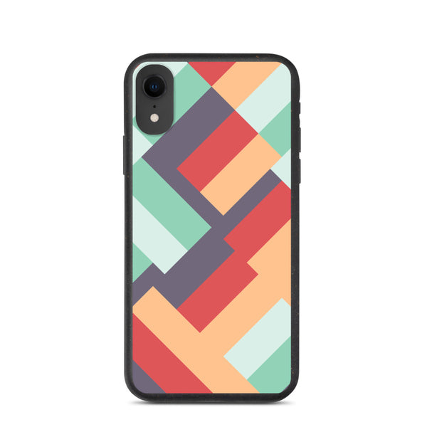 Diagonal shaped mid-century modern retro pattern in summertime tones such as eggplant, peach, scarlet, mint and teal on this biodegradable phone case