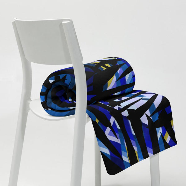 Blue Patterned Throw Blanket | Distorted Geometric Collection