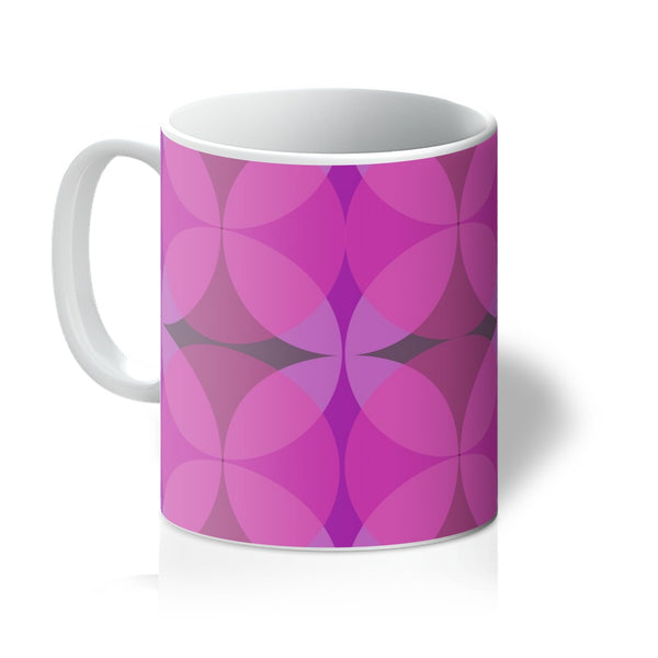 pink ceramic geometric patterned Mid-Century Modern Circles Flamingo coffee mug