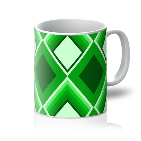 green ceramic geometric patterned Emerald Geometric 60s Style coffee mug