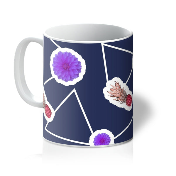 Blue Abstract Memphis Style Patterned Coffee Mug | Fruity Floral