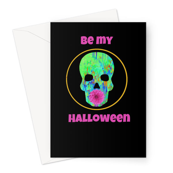 Spoopy skull and flower Halloween card in black - inside view