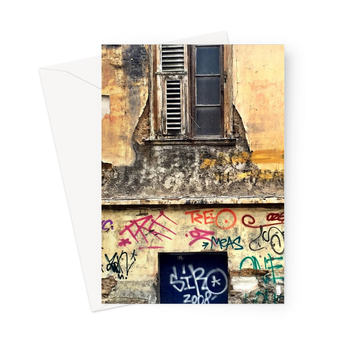 Detail of old building frontage in Athens - Greeting Card