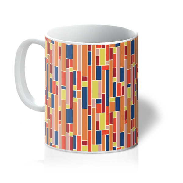 orange geometric patterned Orange Mid Century Modern Geometric Stripes coffee mug by BillingtonPix