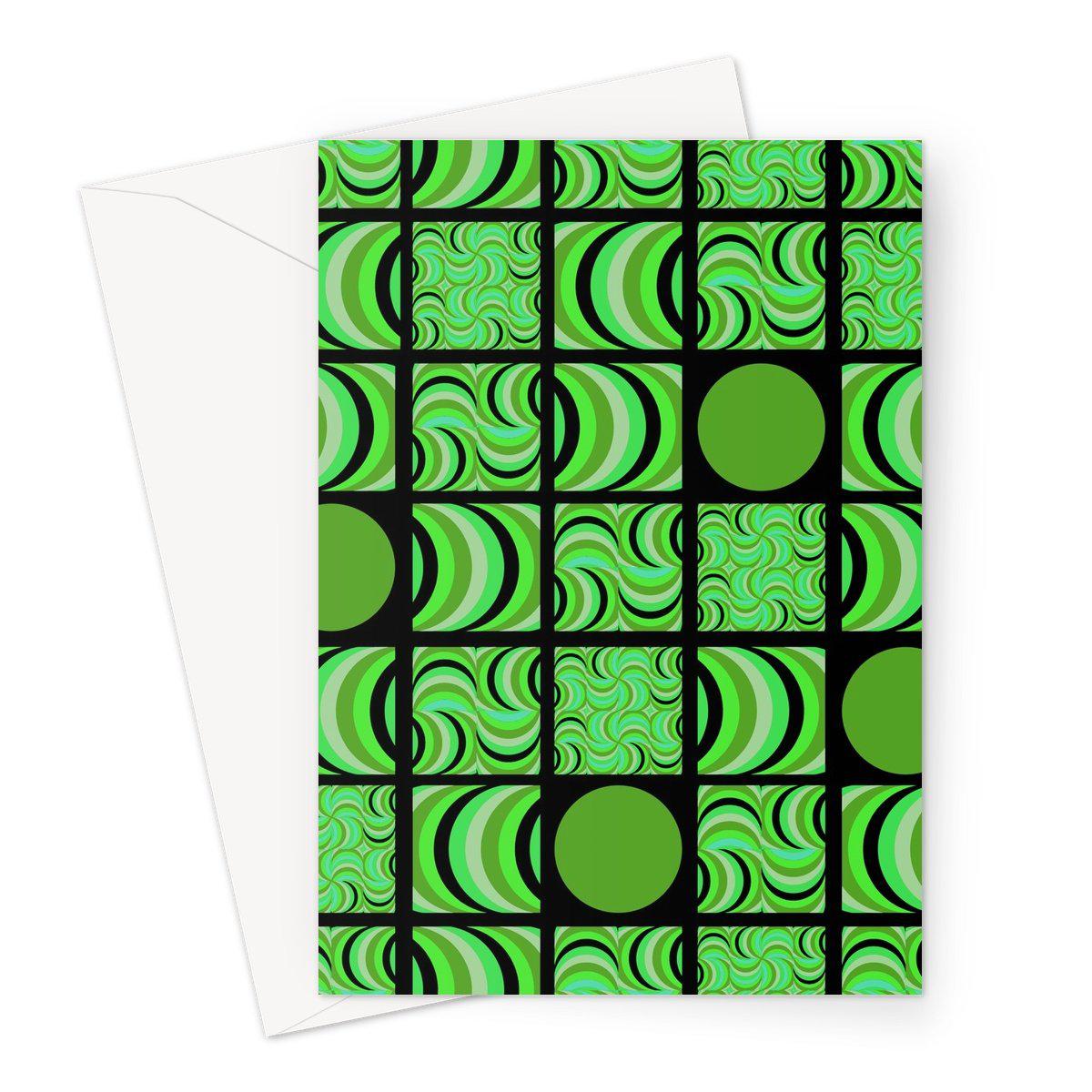 geometric patterned 70s Retro Emerald Black blank greeting card