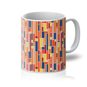 orange geometric patterned Orange Mid Century Modern Geometric Stripes coffee mug by BillingtonPix