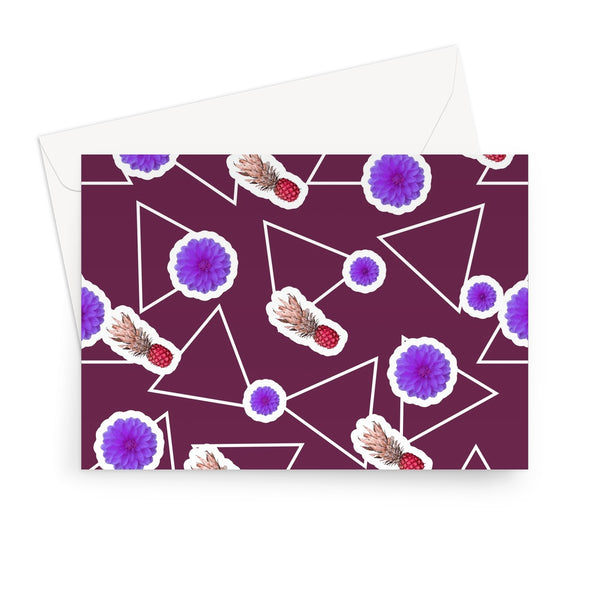 Purple Abstract Memphis Style Patterned Greeting Card | Fruity Floral
