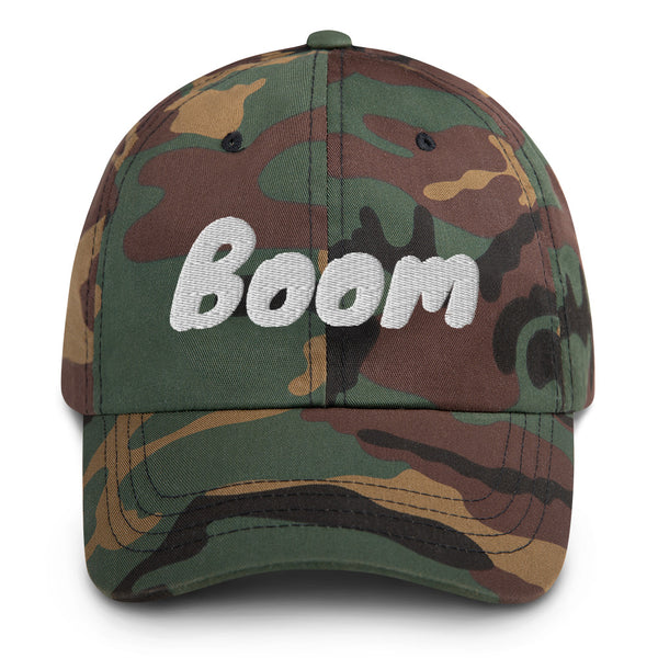 Slogan dad hat with the message Boom on this cotton cap by BillingtonPix