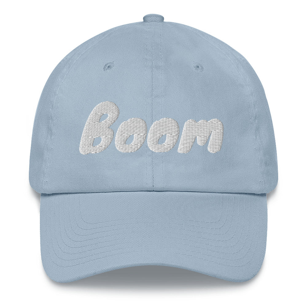 Slogan dad hat with the message Boom on this cotton cap by BillingtonPix