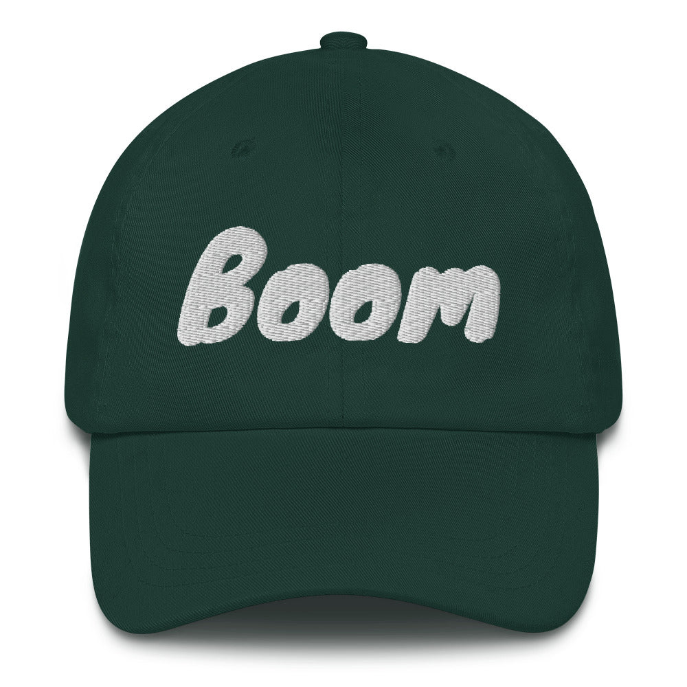 Slogan dad hat with the message Boom on this cotton cap by BillingtonPix