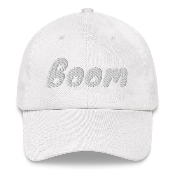 Slogan dad hat with the message Boom on this cotton cap by BillingtonPix