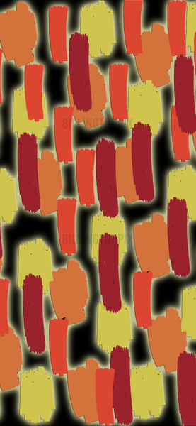 Orange, yellow, burgundy, tangerine paint strokes on a black background in this contemporary retro design phone wallpaper