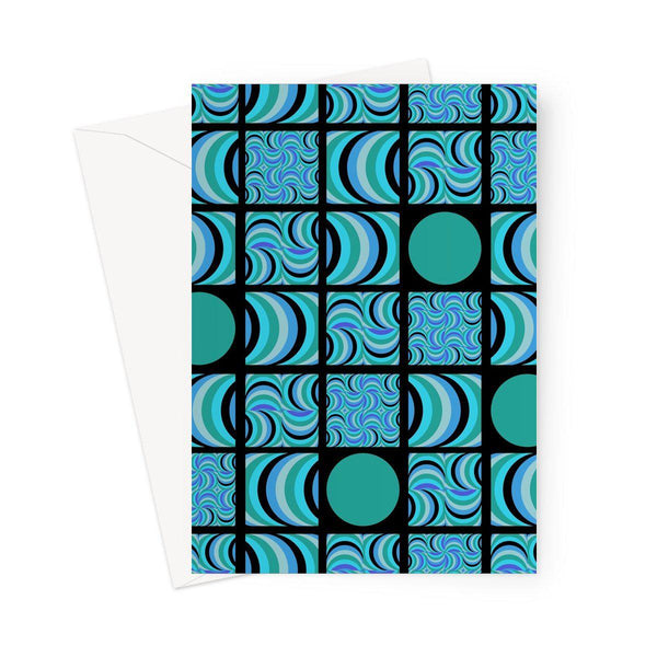 geometric patterned 70s Retro Azure Black blank greeting card