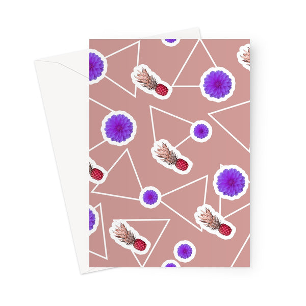 Pink Abstract Memphis Style Patterned Greeting Card | Fruity Floral