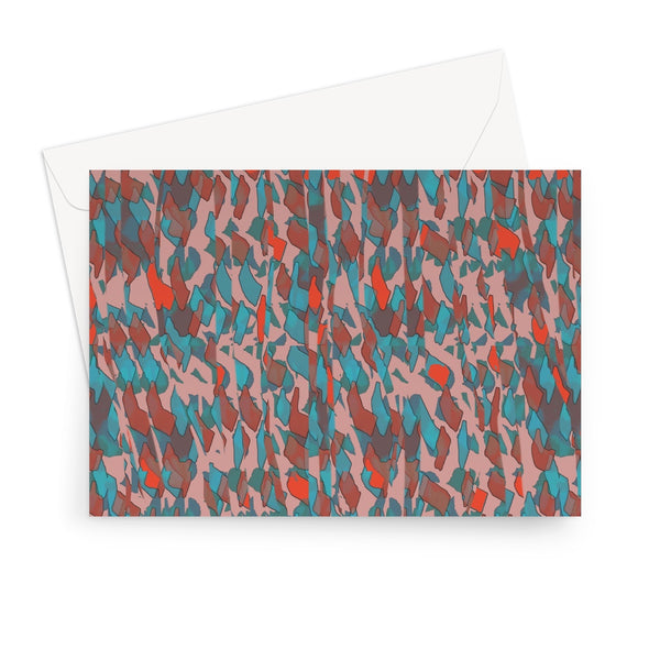Patterned Abstract Salmon Pink Teal Greeting Card