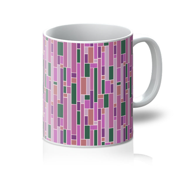 ceramic pink geometric patterned Pink Mid Century Modern Geometric Stripes coffee mug by BillingtonPix
