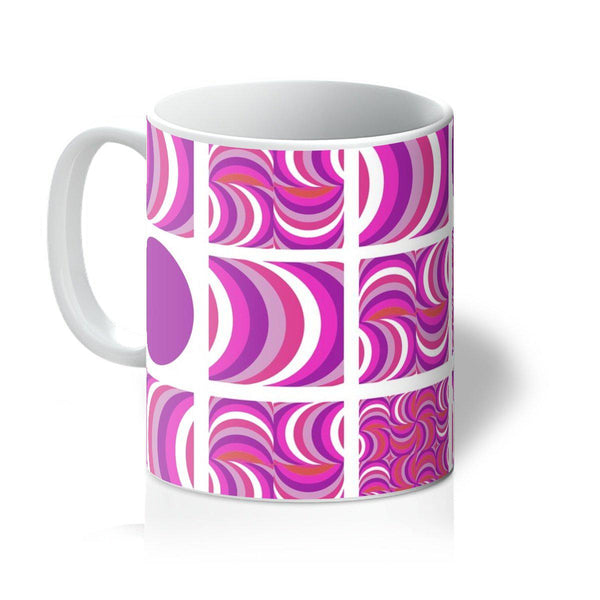 ceramic geometric patterned 70s Retro Magenta White coffee mug