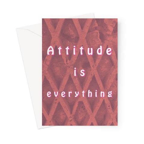 "Attitude is everything" appears over a pink washed closeup of a Greek ruin at Epidaurus with its criss-cross design in this greeting card | Billington Pix Greeting Cards