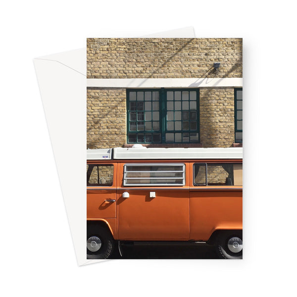 Orange van and green window - Greeting Card