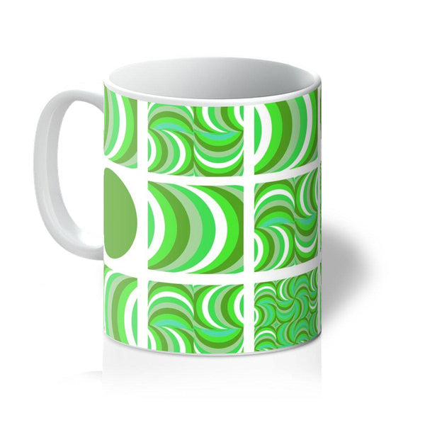 ceramic geometric patterned 70s Retro Emerald White coffee mug