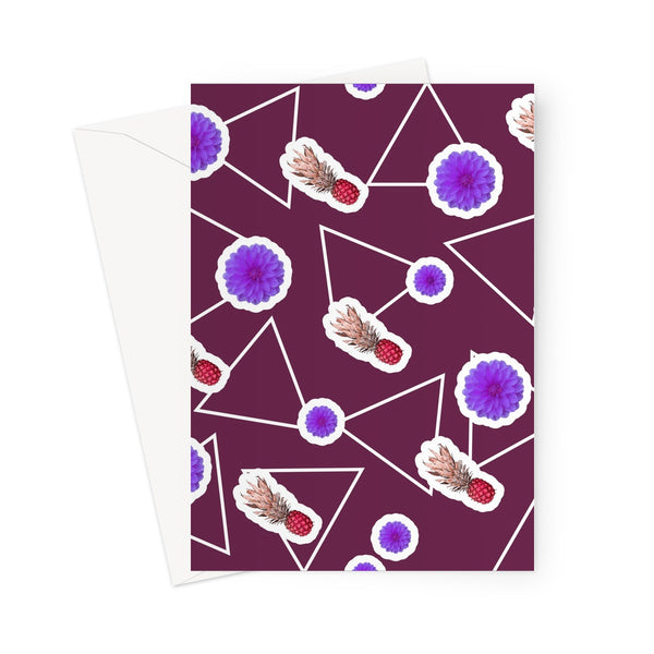 Purple Abstract Memphis Style Patterned Greeting Card | Fruity Floral