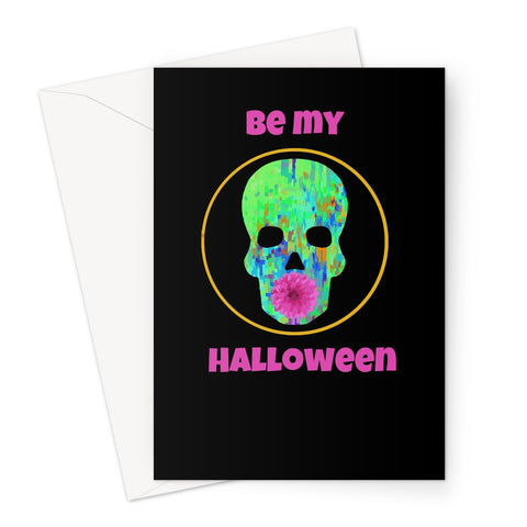 Spoopy skull and flower Halloween card in black