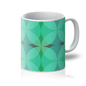 green ceramic geometric patterned Mid-Century Modern Circles Emerald coffee mug