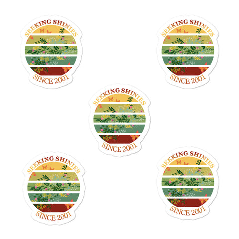 Seeking Shinies since 2001 vintage sunset Cottagecore and Goblincore sticker pack containing 5 individual stickers by BillingtonPix
